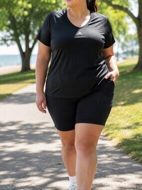 Adidas Black V-Neck Athletic Performance Tee Plus Size Moisture Wicking Activewe